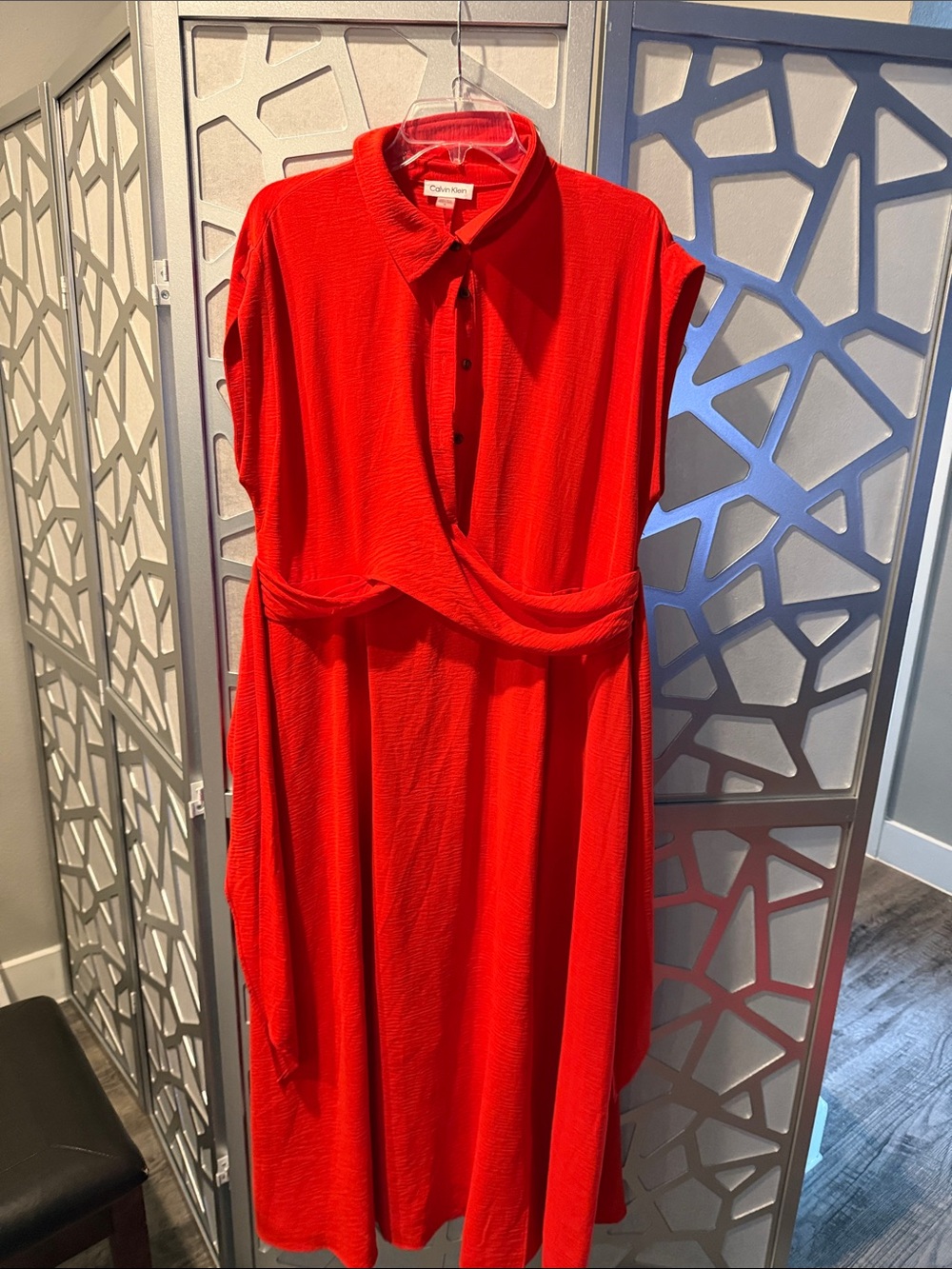Calvin Klein Red Collared Maxi Dress with Twist Waist
